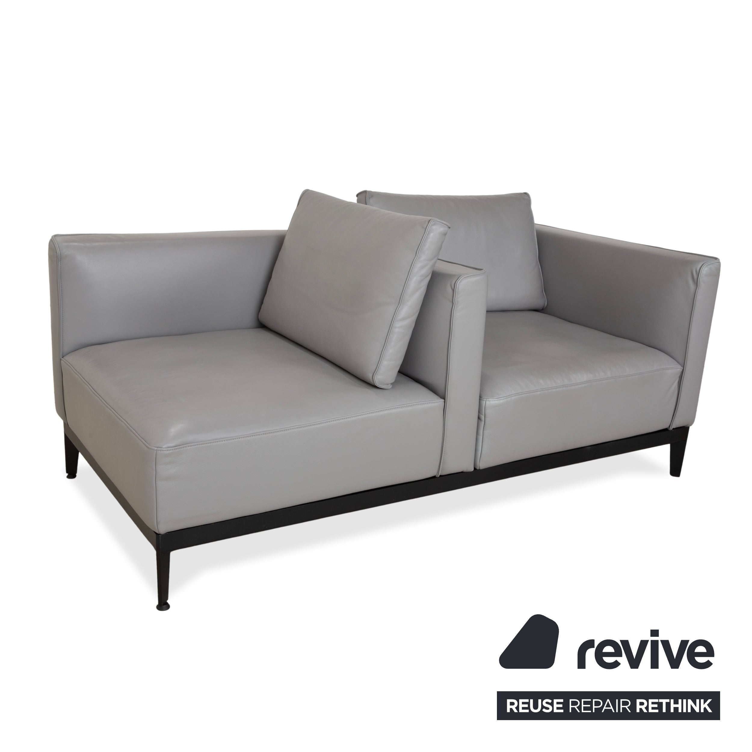 Rolf Benz Zweisitzer Sofa Leder Grau mit manueller Funktion