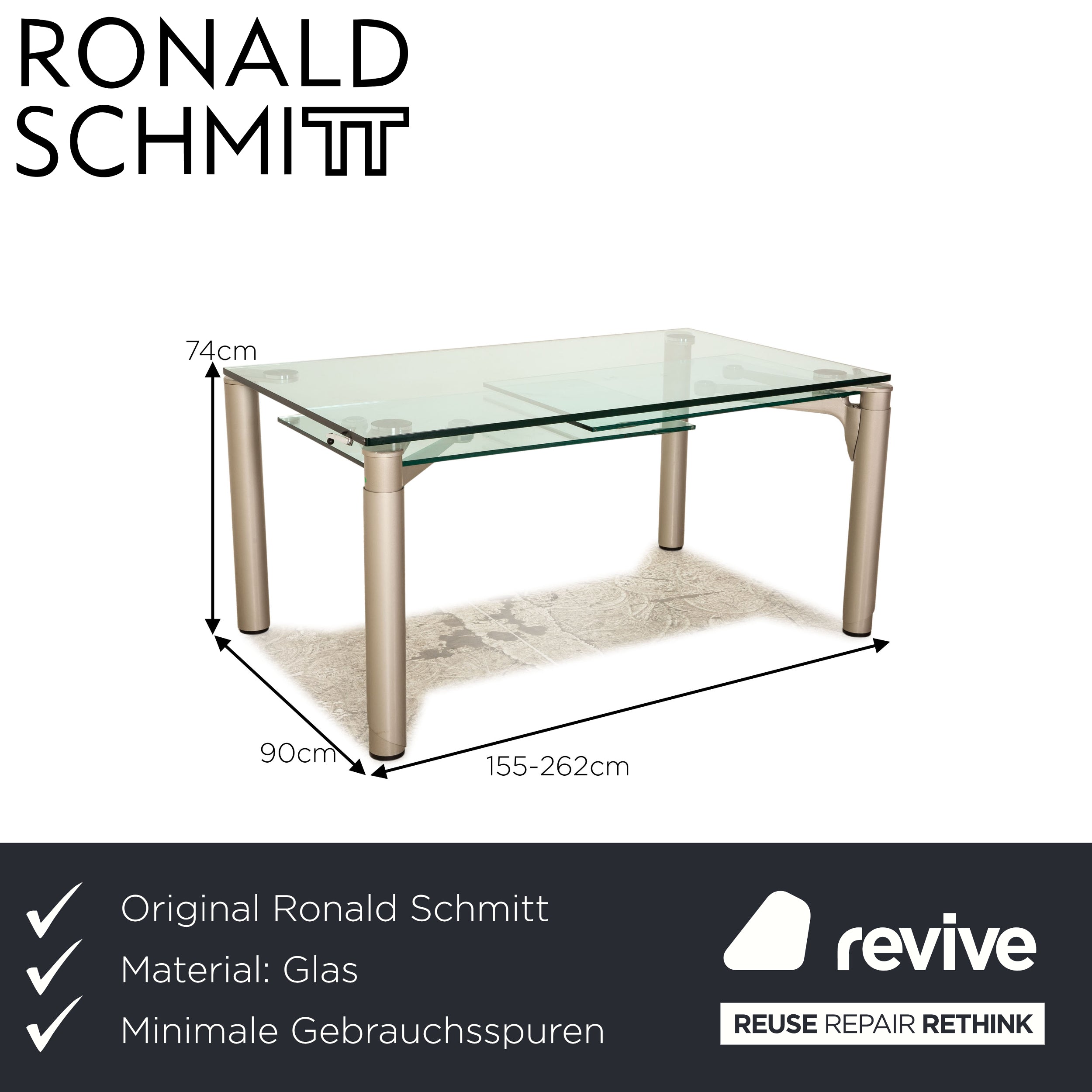 Ronald Schmitt 801E glass dining table silver function