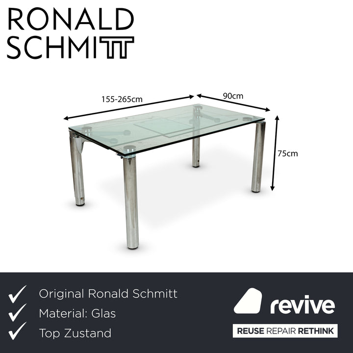 Ronald Schmitt glass dining table silver with pull-out function 155 x 265 cm