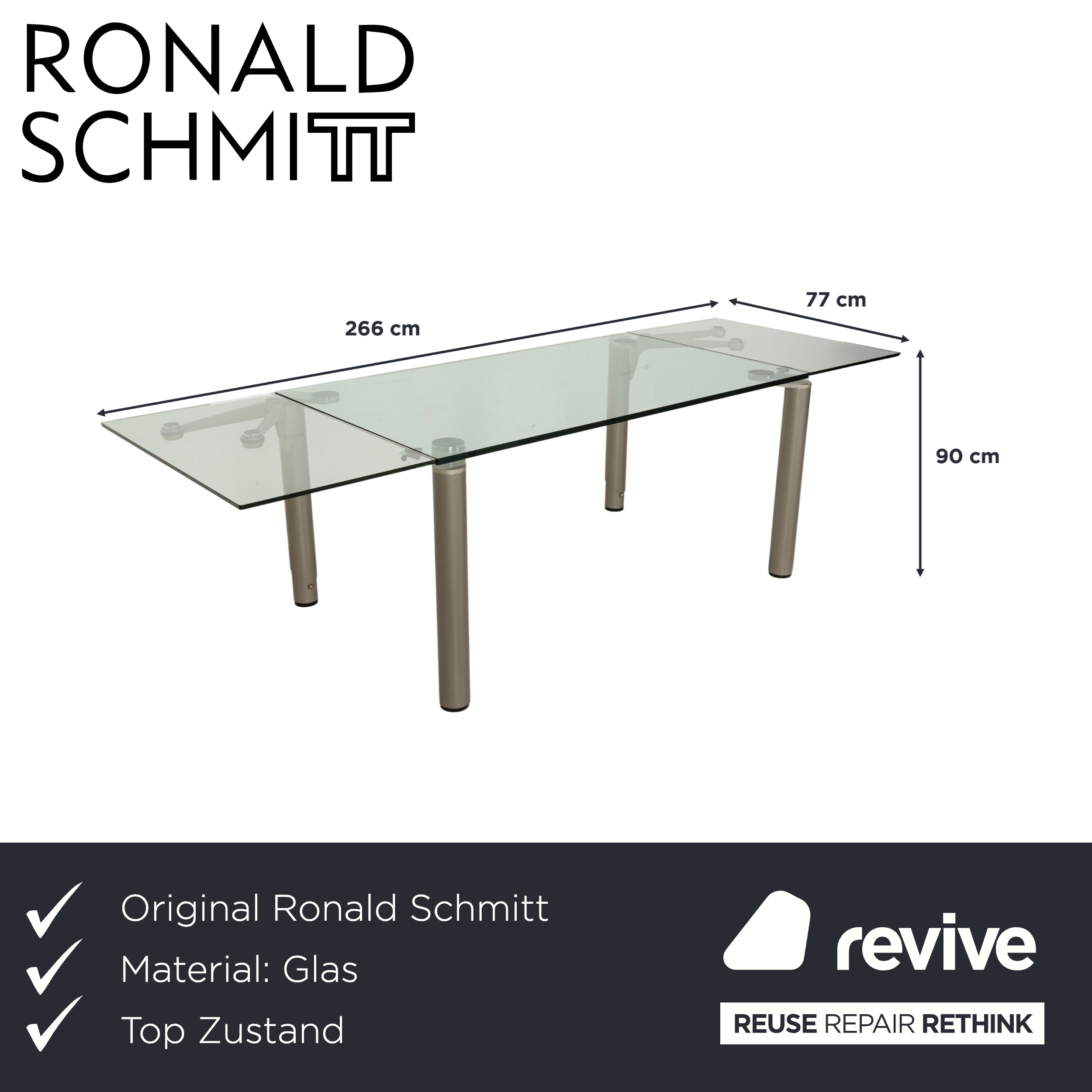 Ronald Schmitt 801E Glass Esstisch Silber Ausziehfunktion