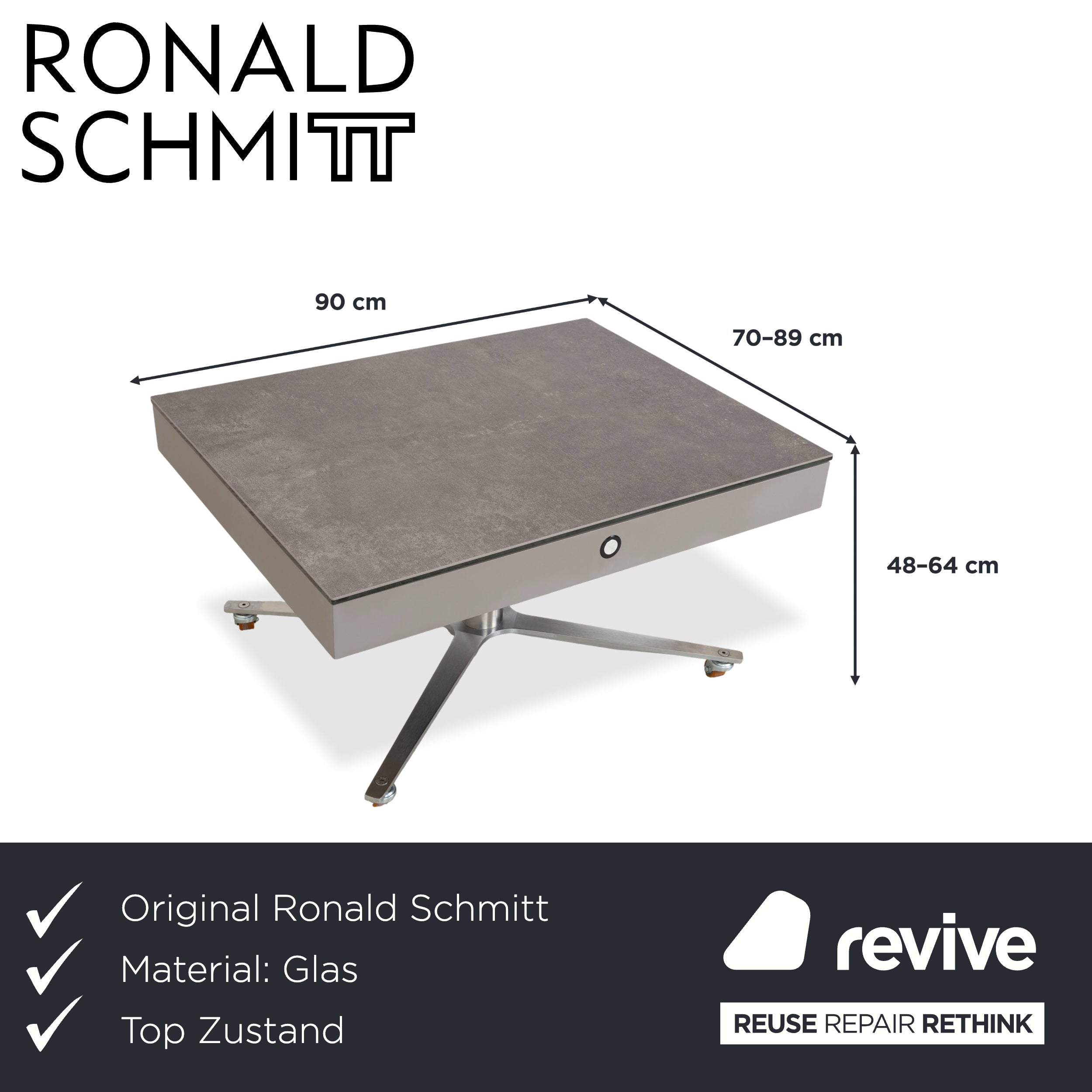 Ronald Schmitt Glass Grey Coffee Table manual function storage compartment plastic decor
