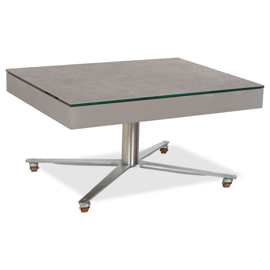 Ronald Schmitt Glas Grau Couchtisch manuelle Funktion Staufach Kunststoffdekor