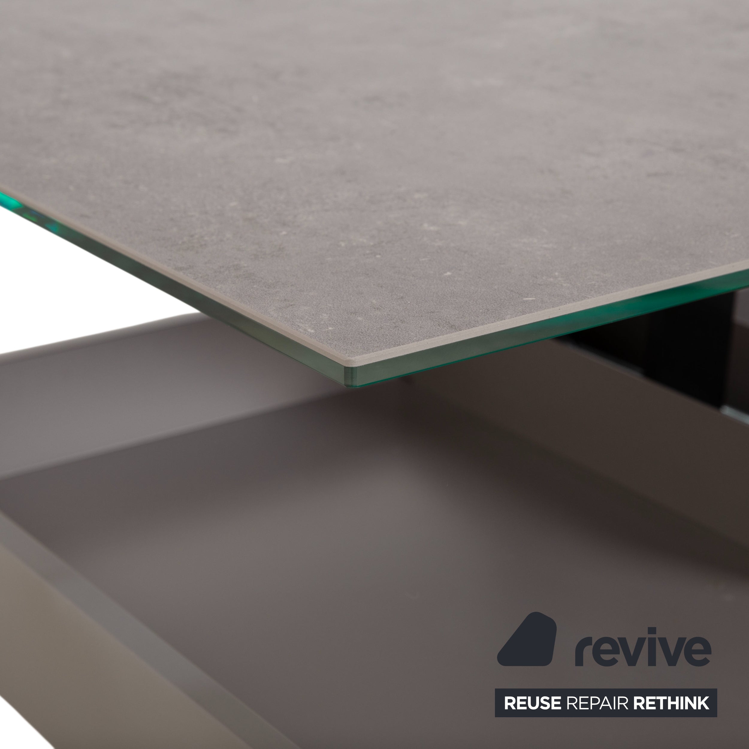 Ronald Schmitt Glas Grau Couchtisch manuelle Funktion Staufach Kunststoffdekor