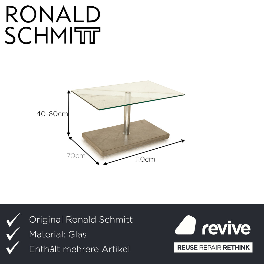 Ronald Schmitt K 436 Glas Couchtisch Silber manuelle Funktion höhenverstellbar