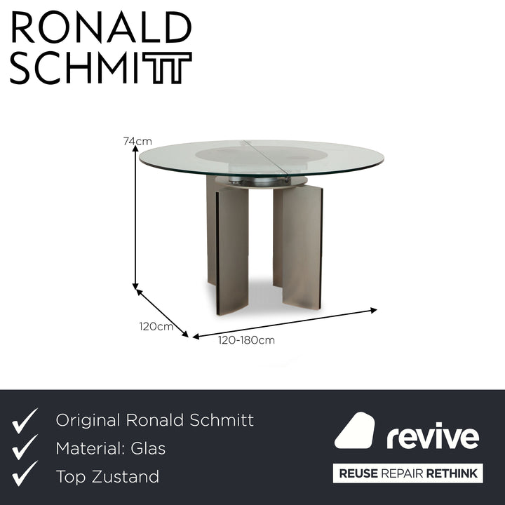 Table à manger extensible en verre Ronald Schmitt K 750 E argentée pour salle à manger