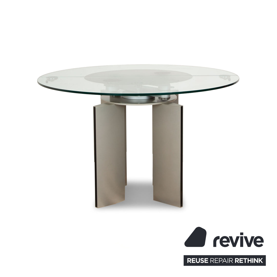 Table à manger extensible en verre Ronald Schmitt K 750 E argentée pour salle à manger