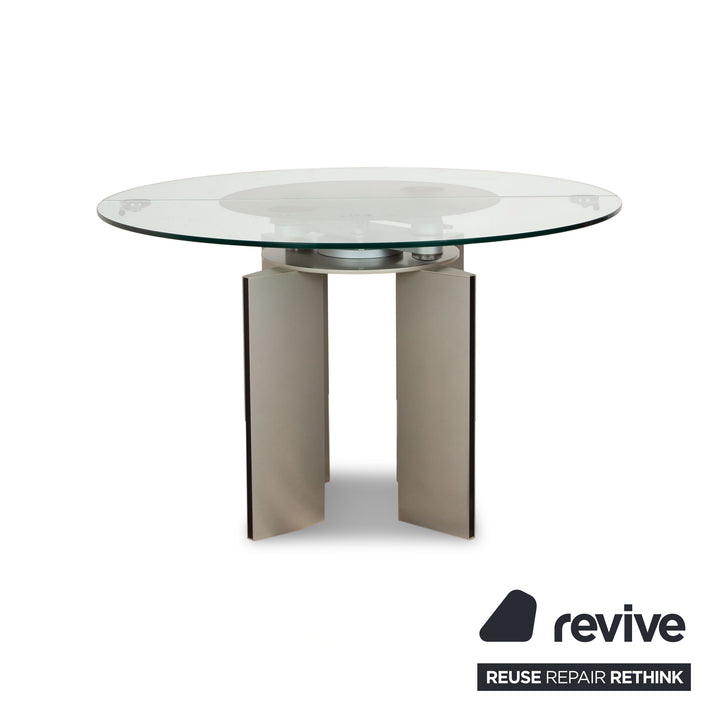 Table à manger extensible en verre Ronald Schmitt K 750 E argentée pour salle à manger