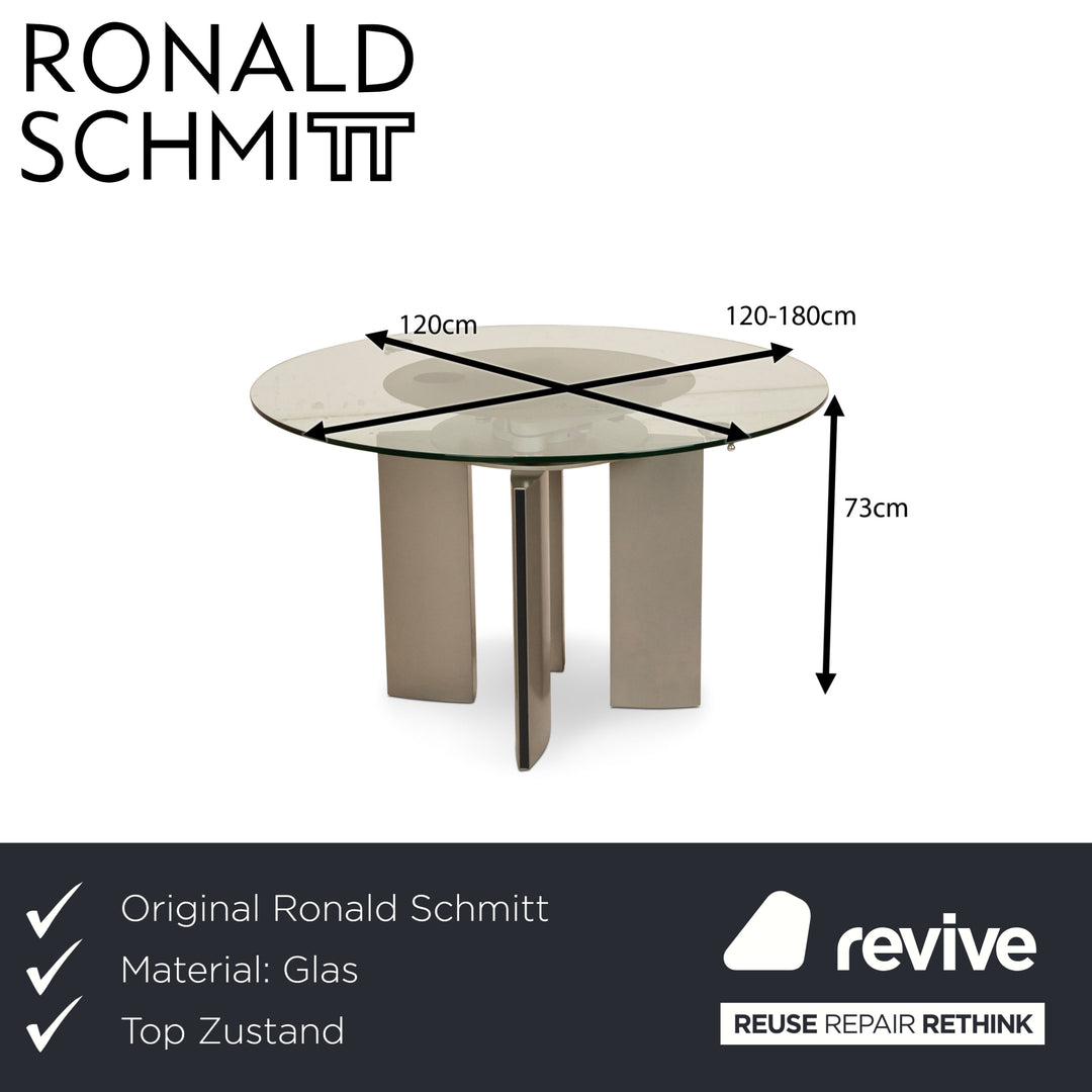 Table à manger en verre Ronald Schmitt K / G 750 / E fonction extensible argentée