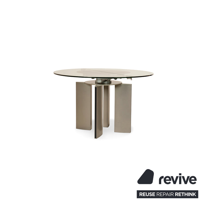 Table à manger en verre Ronald Schmitt K / G 750 / E fonction extensible argentée