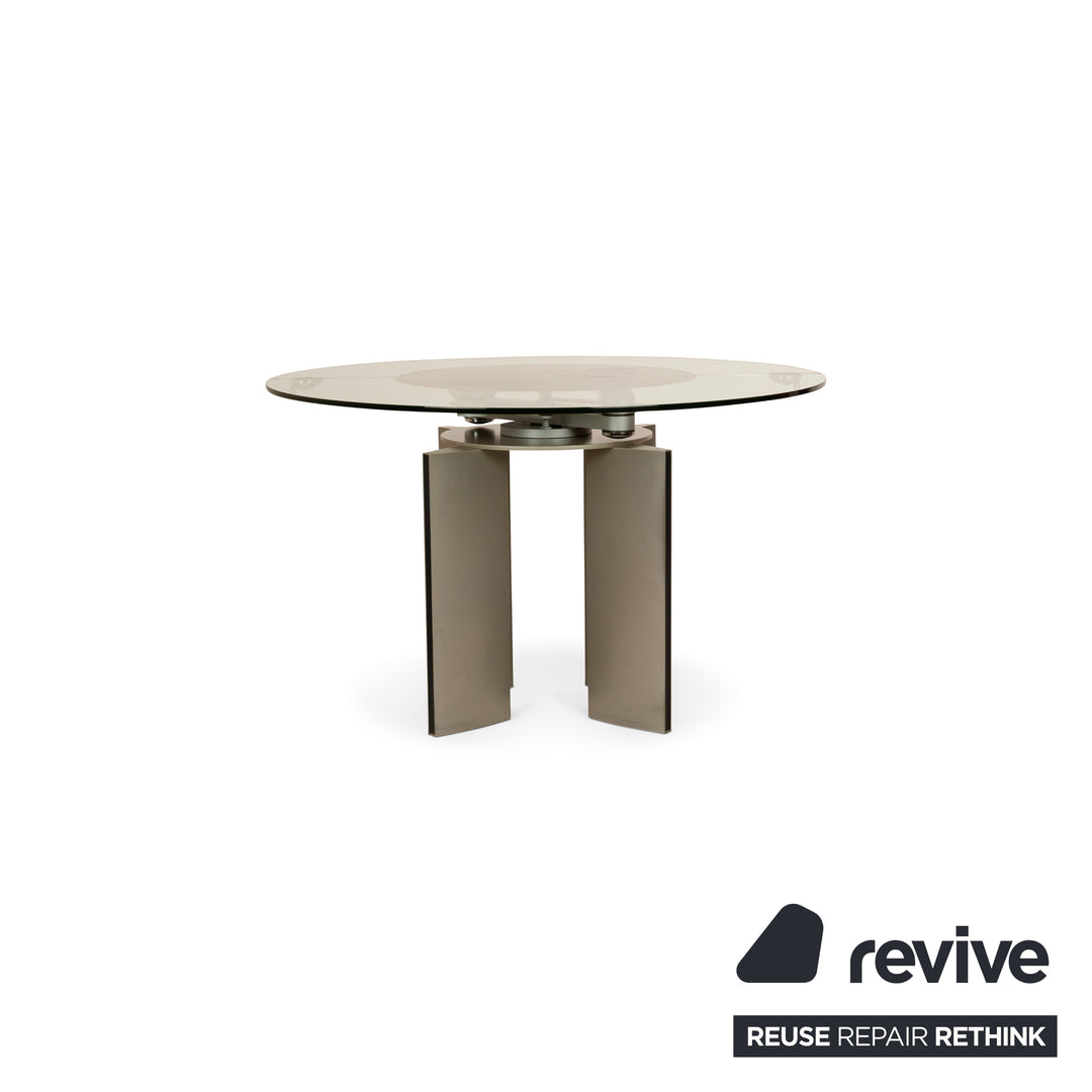 Table à manger en verre Ronald Schmitt K / G 750 / E fonction extensible argentée