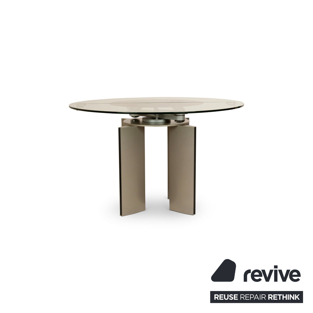 Table à manger en verre Ronald Schmitt K / G 750 / E fonction extensible argentée