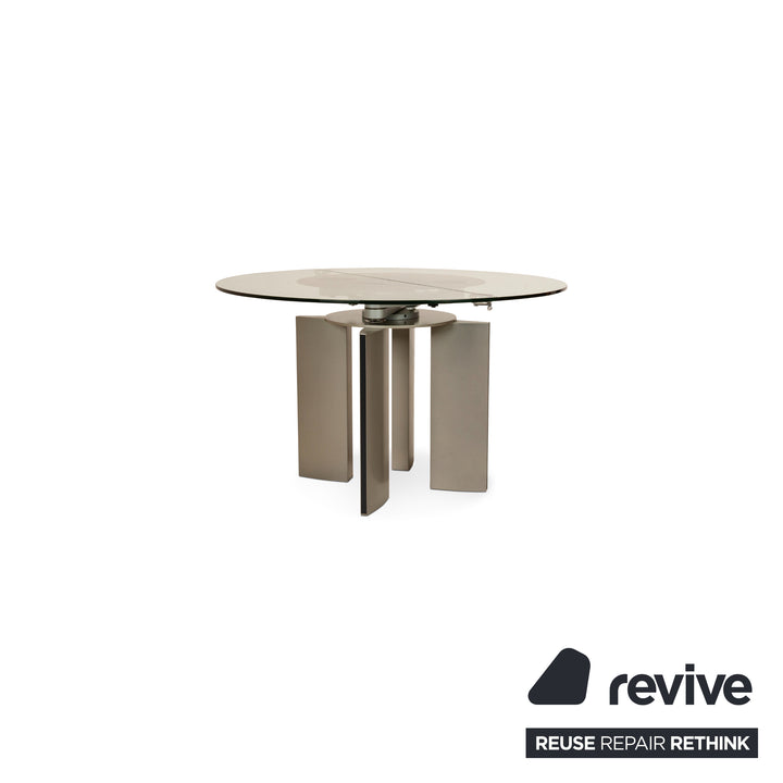 Table à manger en verre Ronald Schmitt K / G 750 / E fonction extensible argentée