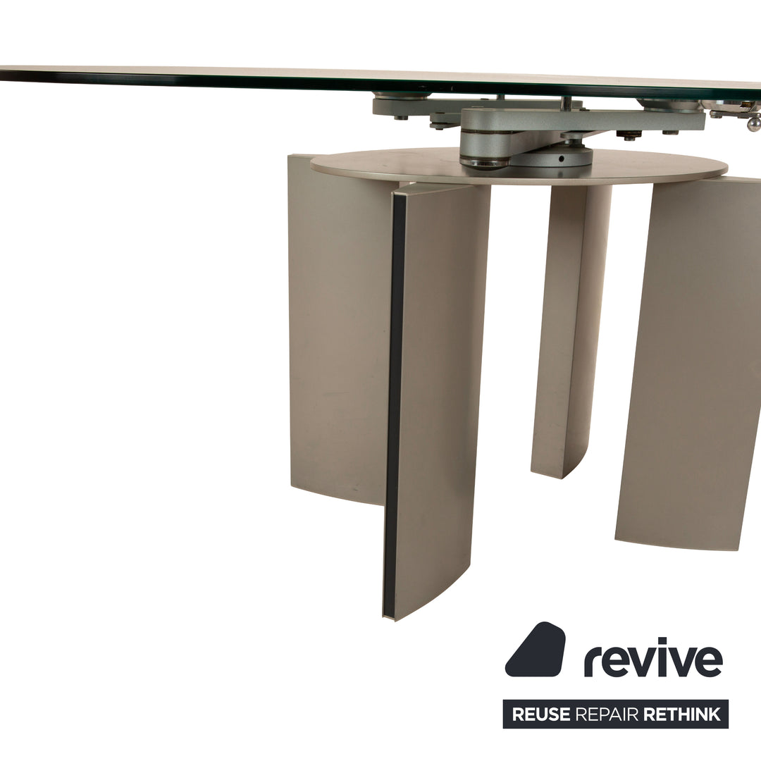 Table à manger en verre Ronald Schmitt K / G 750 / E fonction extensible argentée