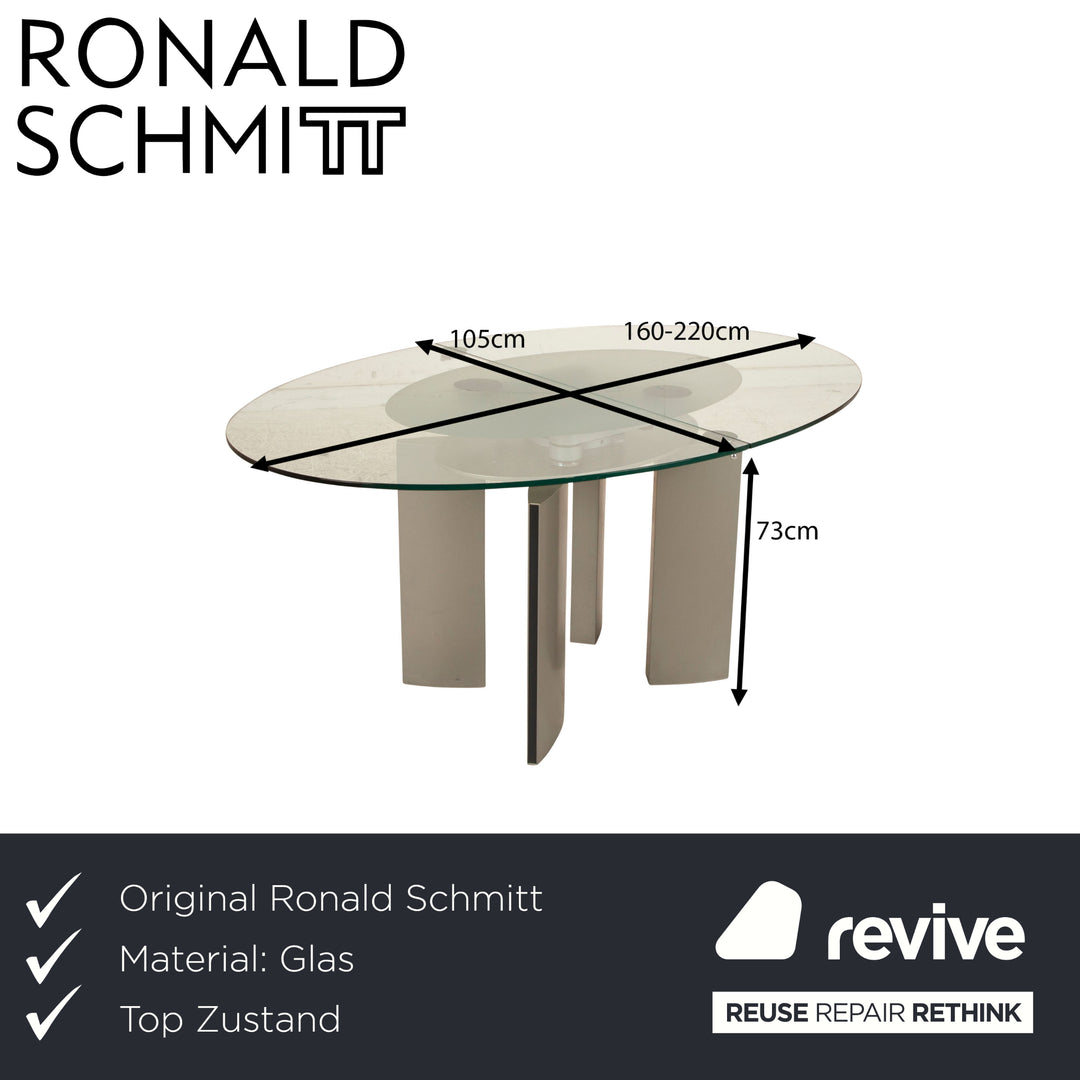 Table à manger en verre Ronald Schmitt K / G 750 / E fonction extensible argentée