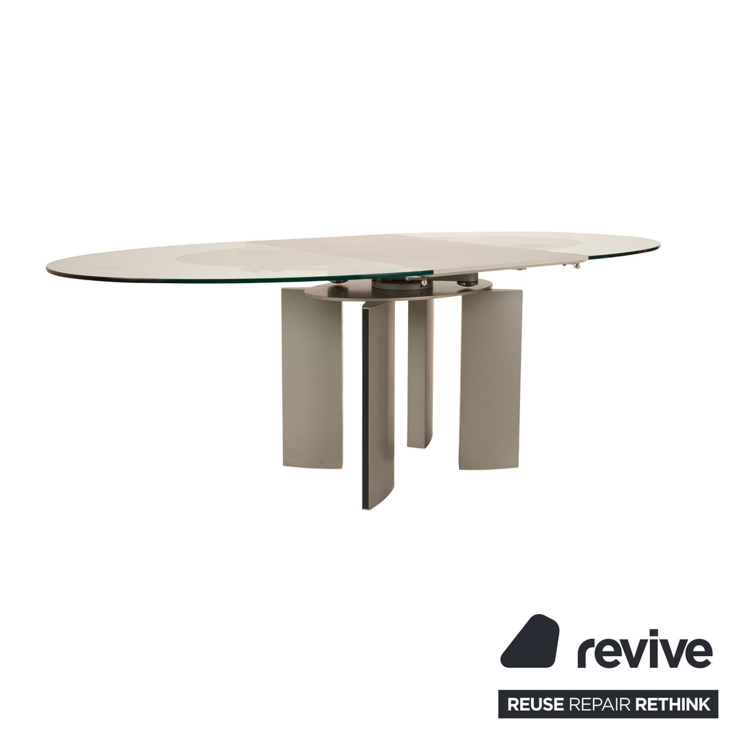 Table à manger en verre Ronald Schmitt K / G 750 / E fonction extensible argentée