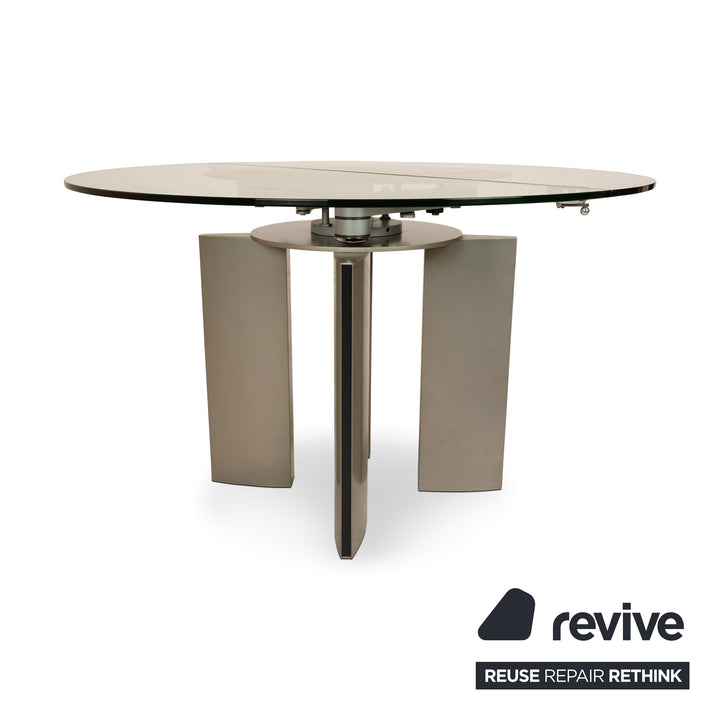 Table à manger en verre Ronald Schmitt K / G 750 / E fonction extensible argentée