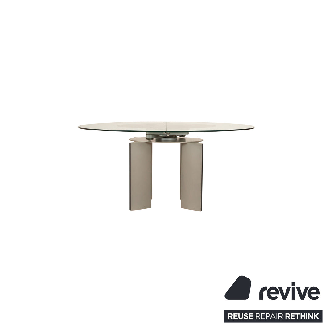 Table à manger en verre Ronald Schmitt K / G 750 / E fonction extensible argentée