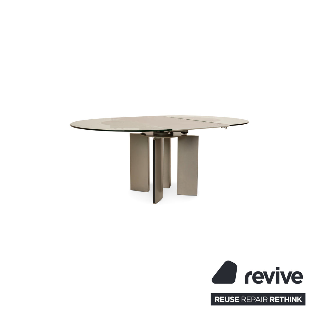 Table à manger en verre Ronald Schmitt K / G 750 / E fonction extensible argentée