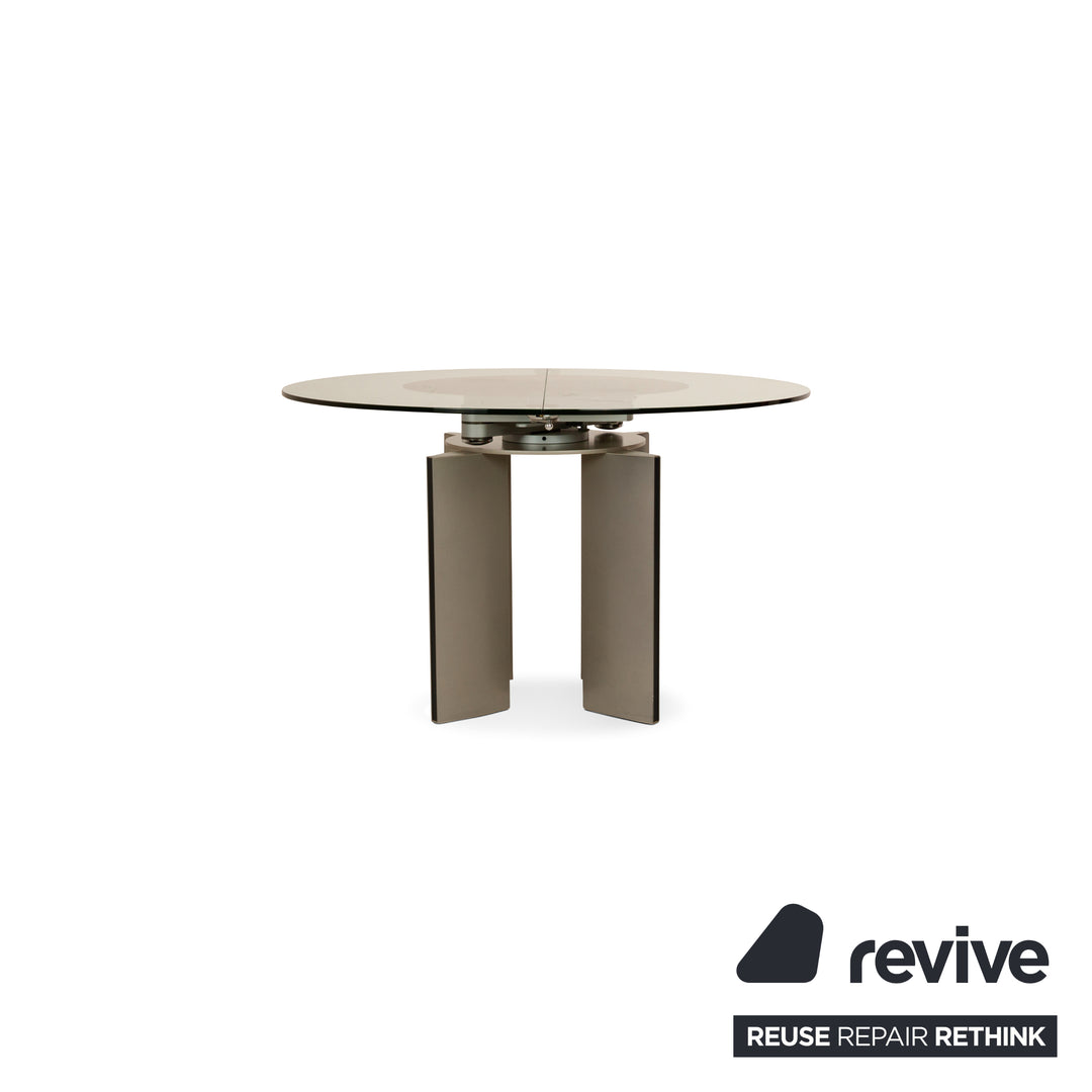 Table à manger en verre Ronald Schmitt K / G 750 / E fonction extensible argentée