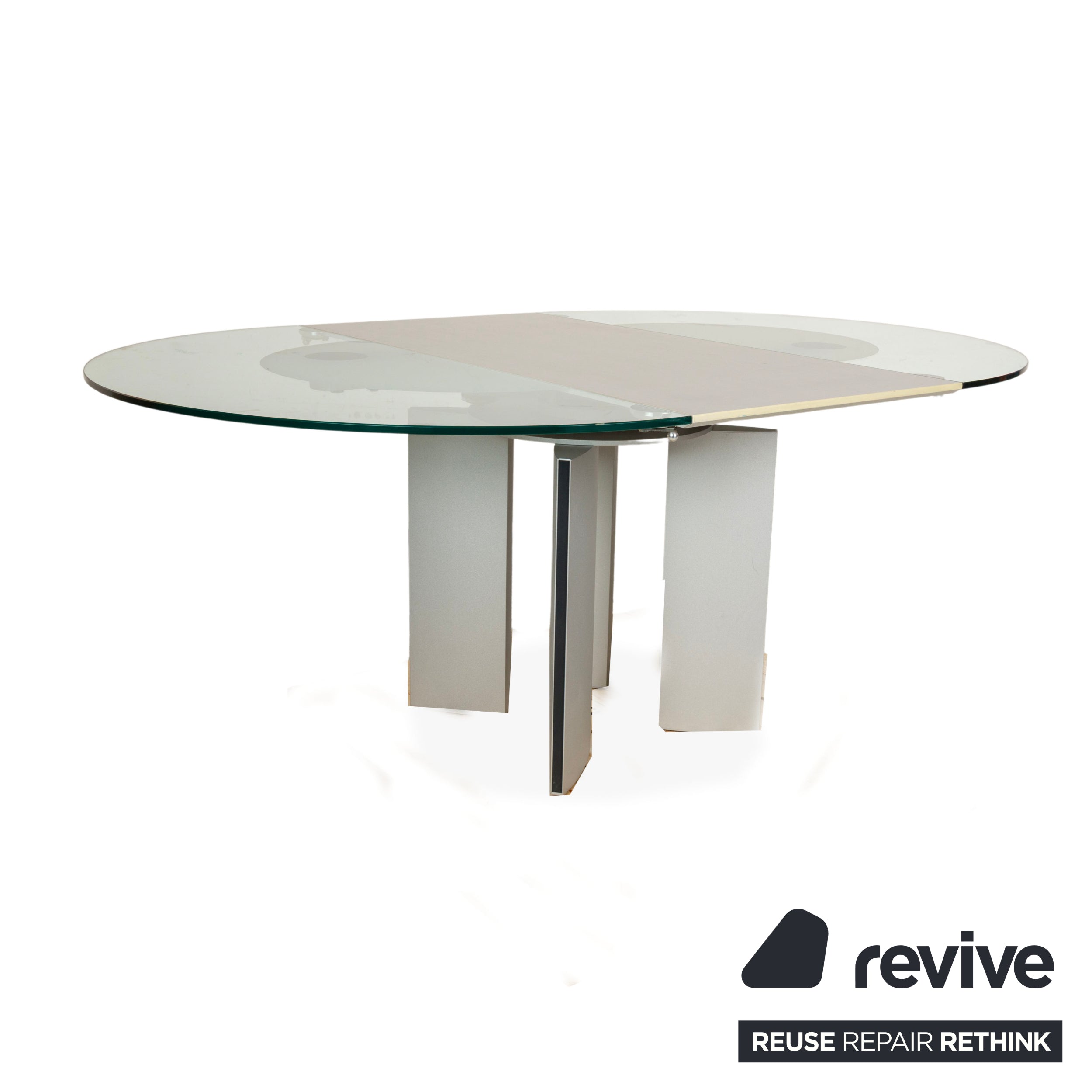 Ronald Schmitt K / G 750 / E Glas Esstisch Silber Ausziehfuntion 120-180 x 120 cm