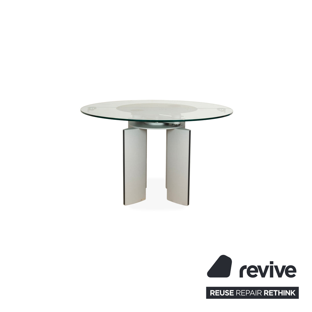 Ronald Schmitt K / G 750 / E Glas Esstisch Silber Ausziehfuntion 120-180 x 120 cm