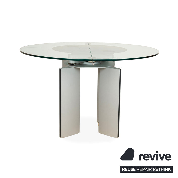 Table à manger en verre Ronald Schmitt K / G 750 / E avec fonction rallonge argentée 120-180 x 120 cm