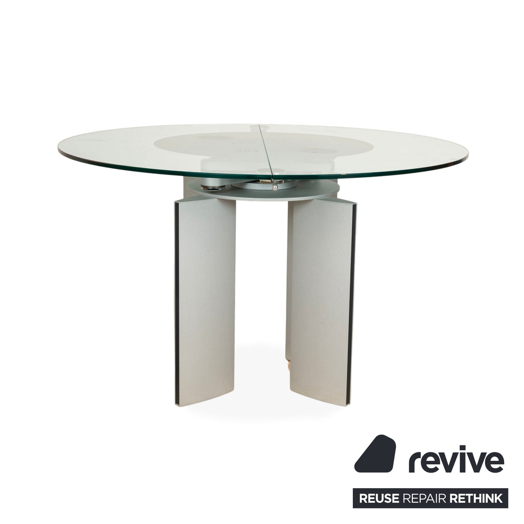 Ronald Schmitt K / G 750 / E Glas Esstisch Silber Ausziehfuntion 120-180 x 120 cm