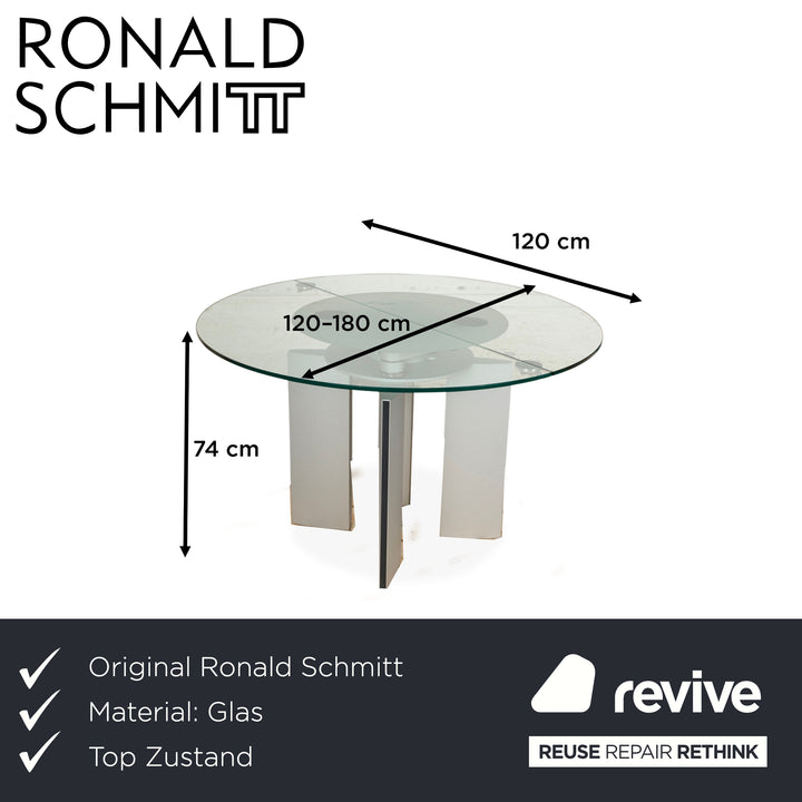 Ronald Schmitt K / G 750 / E Glas Esstisch Silber Ausziehfuntion 120-180 x 120 cm