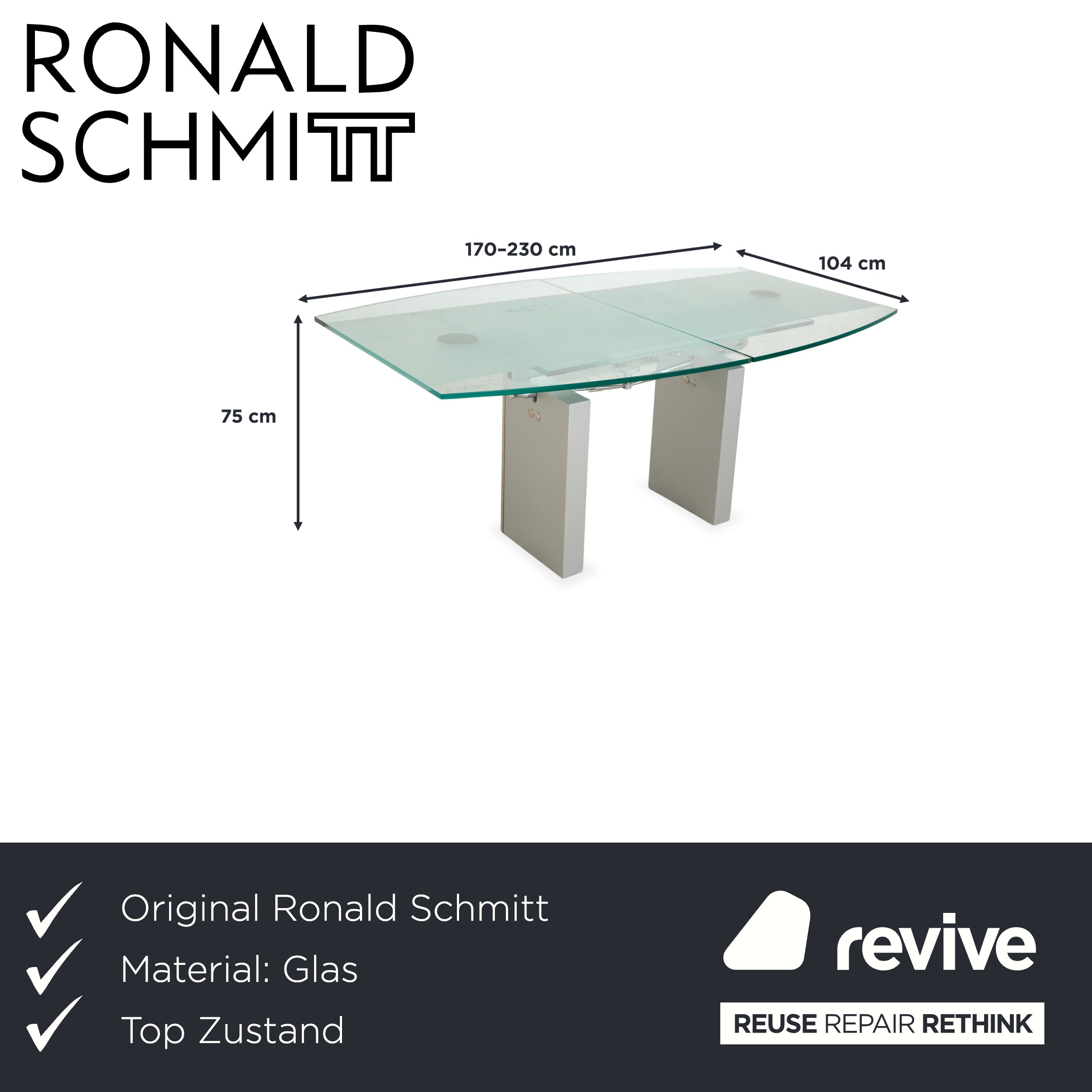 Ronald Schmitt K5000 Glas Esstisch Silber Chrom manuelle Funktion