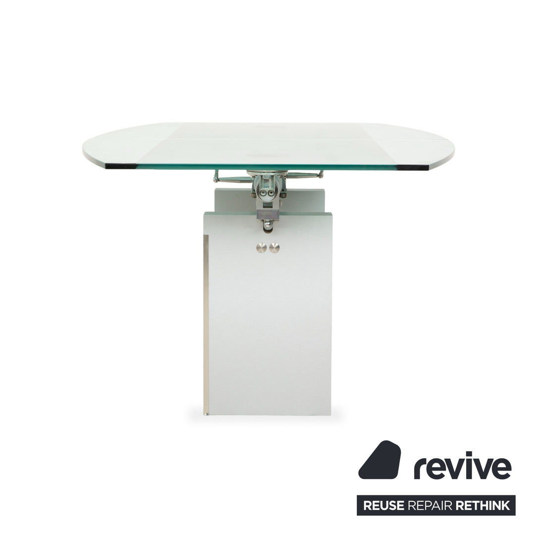 Table de salle à manger en verre Ronald Schmitt K5000, finition chromée argentée, à commande manuelle