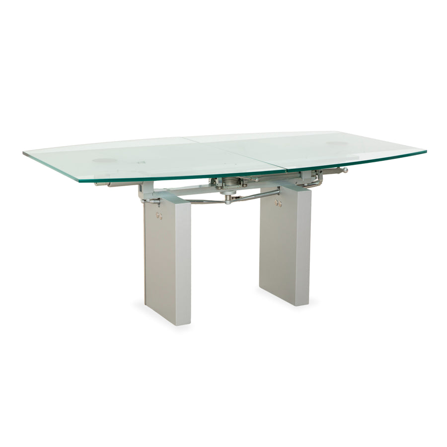 Table de salle à manger en verre Ronald Schmitt K5000, finition chromée argentée, à commande manuelle