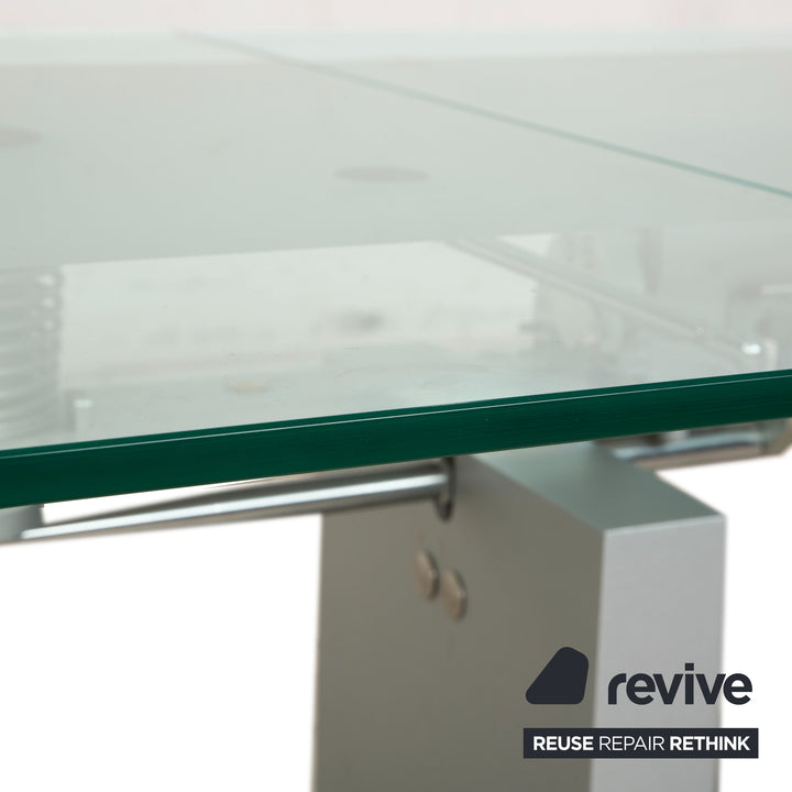 Table de salle à manger en verre Ronald Schmitt K5000, finition chromée argentée, à commande manuelle
