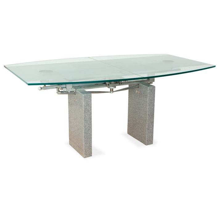 Table de salle à manger en verre Ronald Schmitt K5000/E, finition granit argenté, réglage manuel, extensible