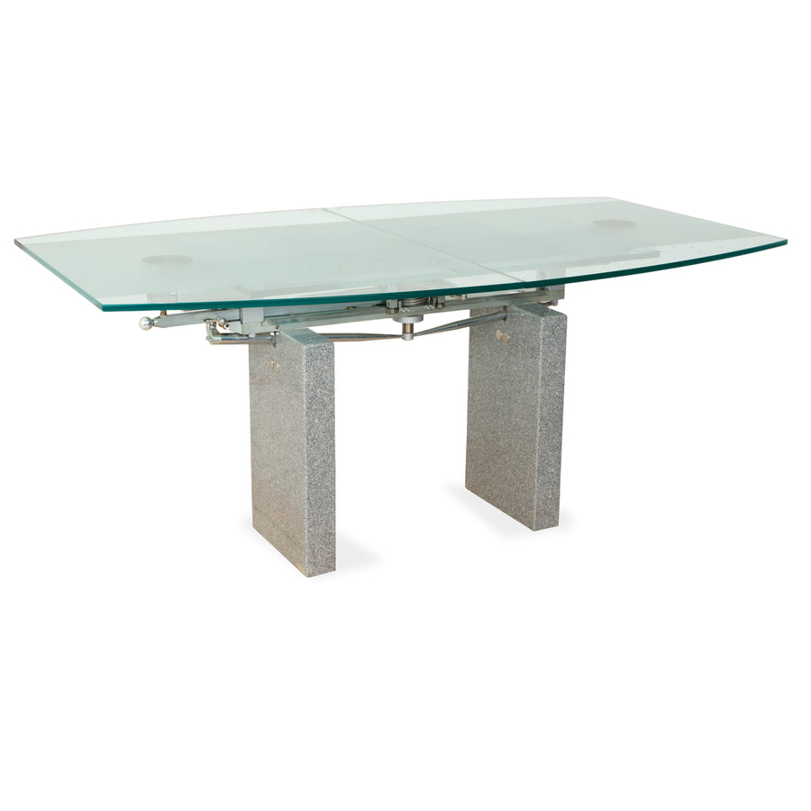 Table de salle à manger en verre Ronald Schmitt K5000/E, finition granit argenté, réglage manuel, extensible