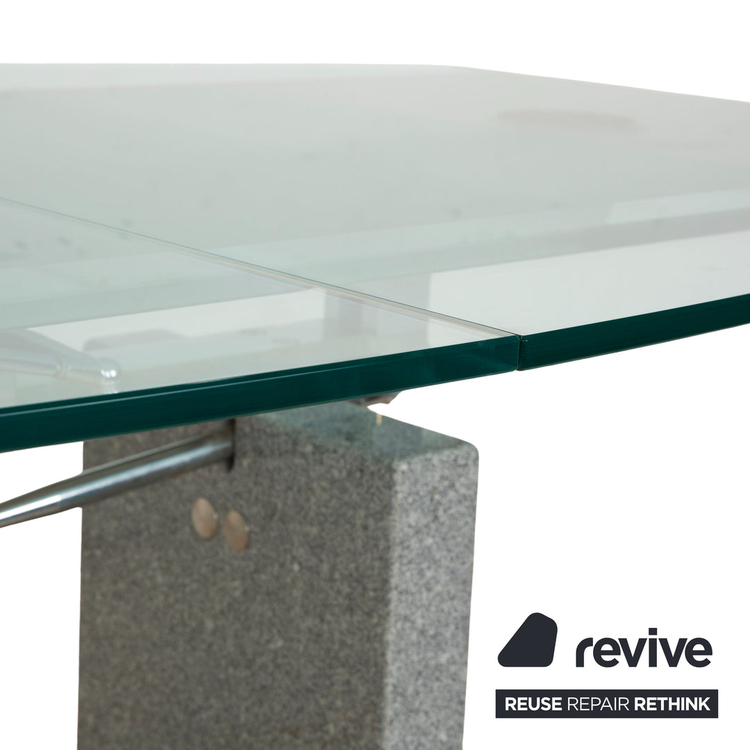 Table de salle à manger en verre Ronald Schmitt K5000/E, finition granit argenté, réglage manuel, extensible