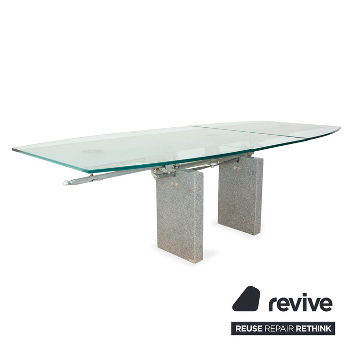 Table de salle à manger en verre Ronald Schmitt K5000/E, finition granit argenté, réglage manuel, extensible