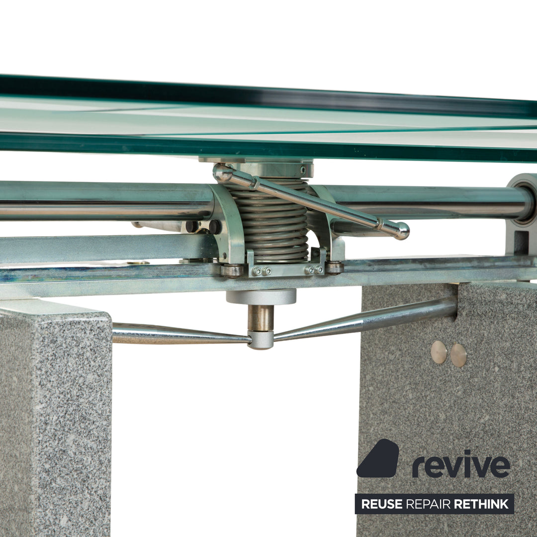 Table de salle à manger en verre Ronald Schmitt K5000/E, finition granit argenté, réglage manuel, extensible