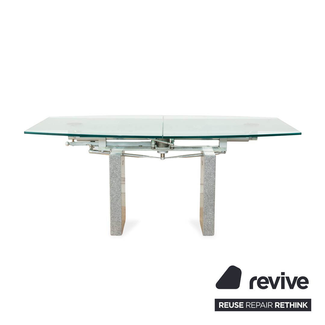 Table de salle à manger en verre Ronald Schmitt K5000/E, finition granit argenté, réglage manuel, extensible
