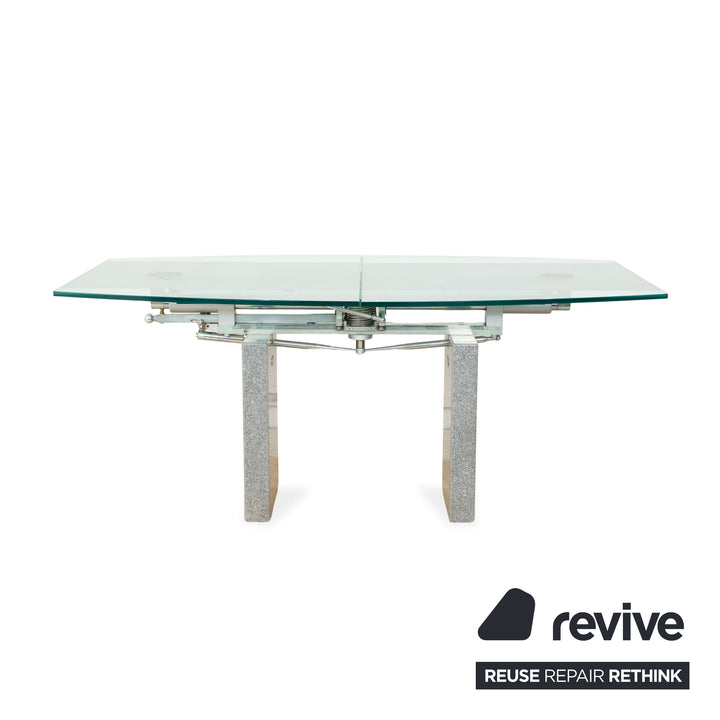 Table de salle à manger en verre Ronald Schmitt K5000/E, finition granit argenté, réglage manuel, extensible