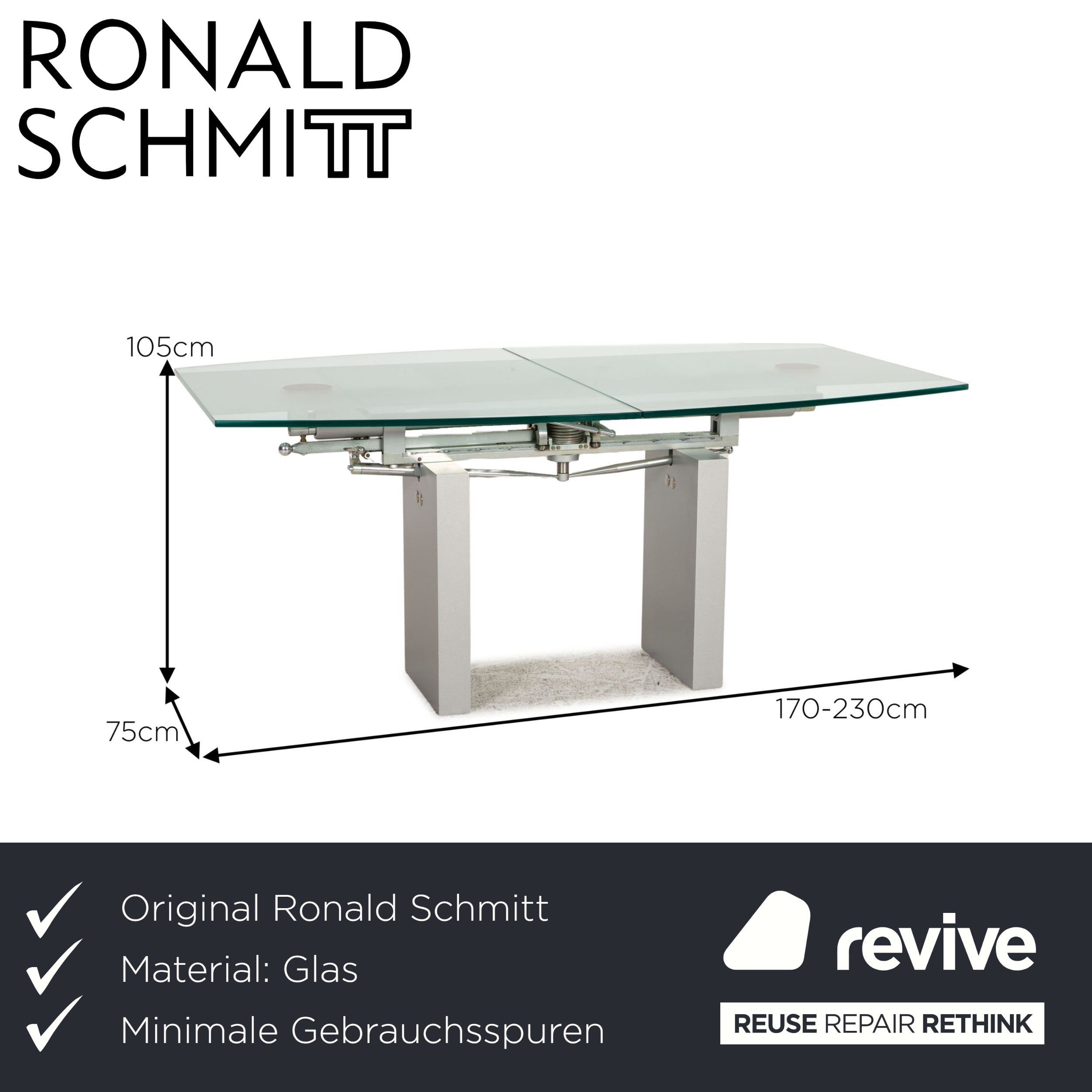 Ronald Schmitt K5000/E Glass Tisch Silber Esstisch Funktion