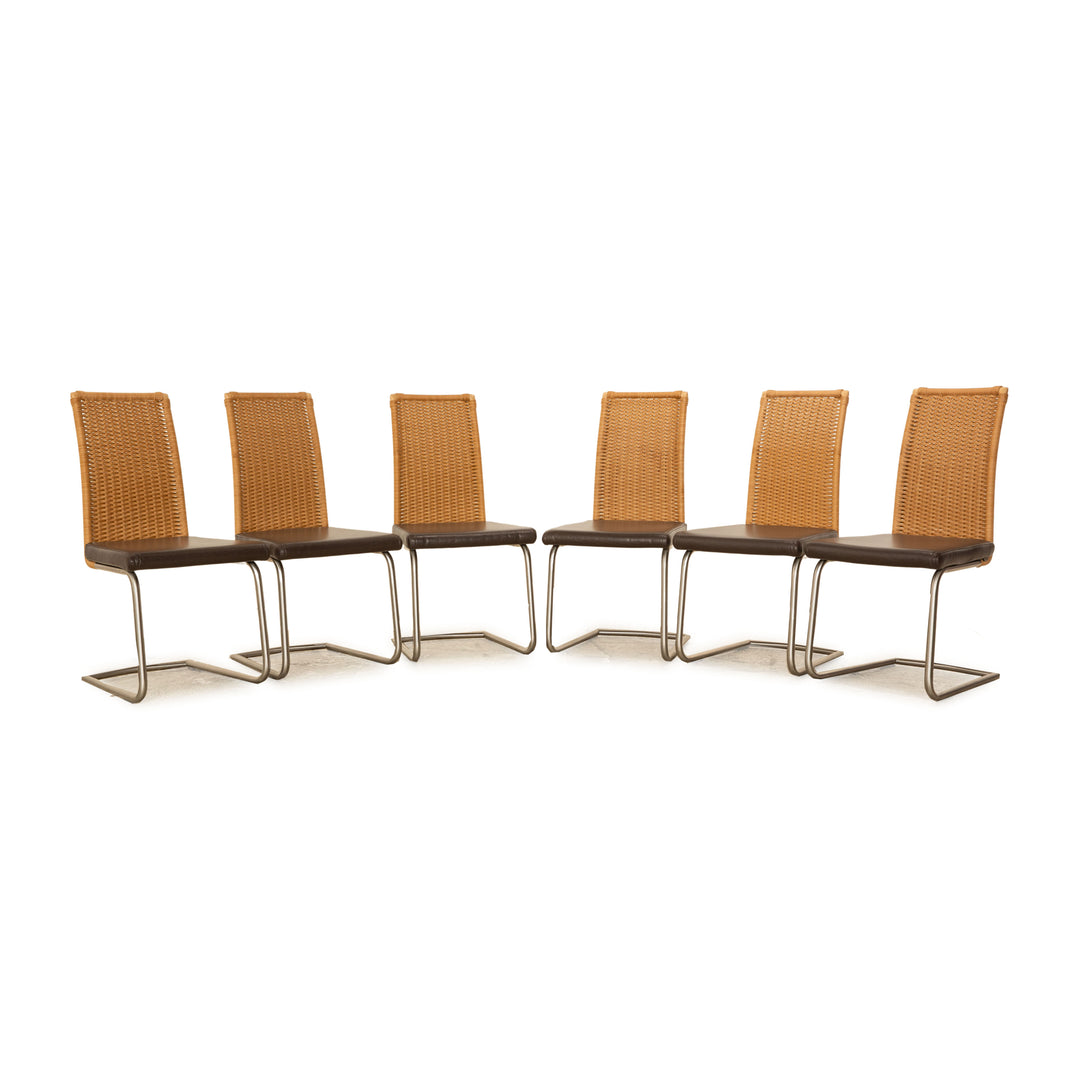 Set of 6 Ronald Schmitt RST 19 leather chairs brown dining room