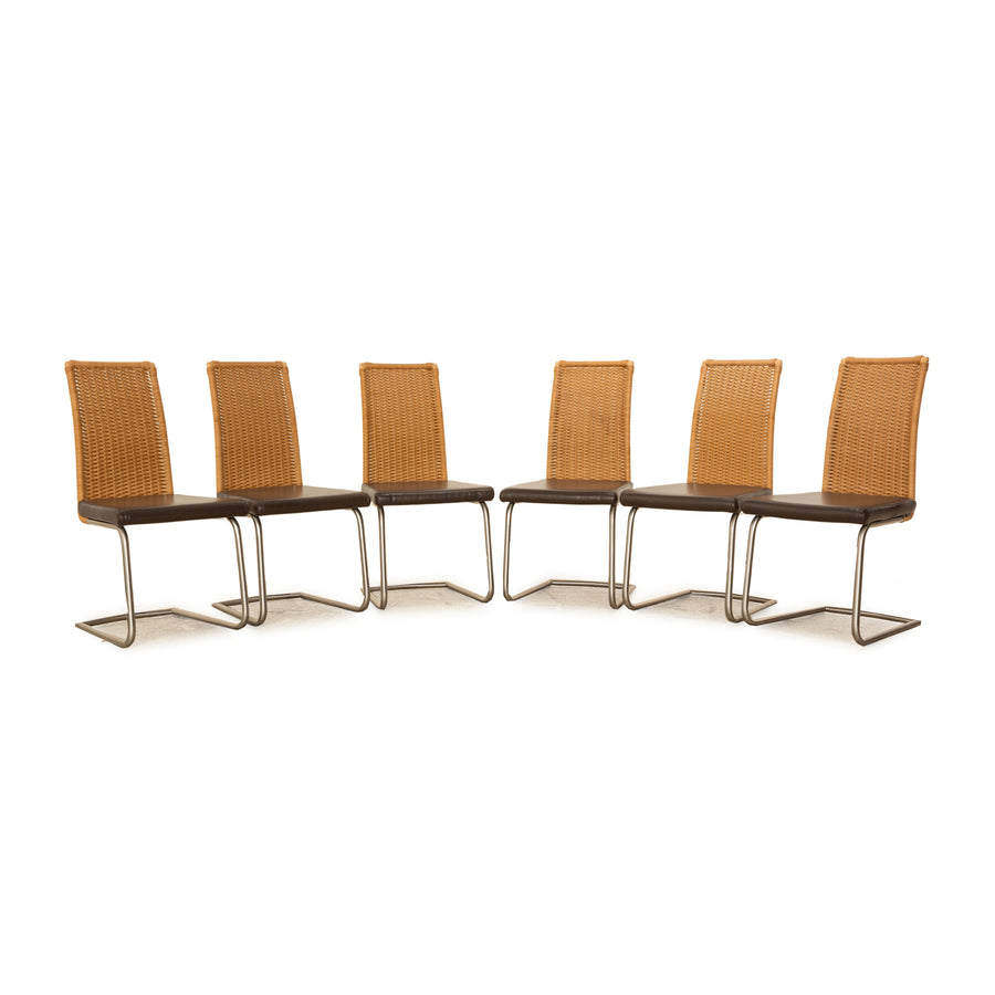 Set of 6 Ronald Schmitt RST 19 leather chairs brown dining room