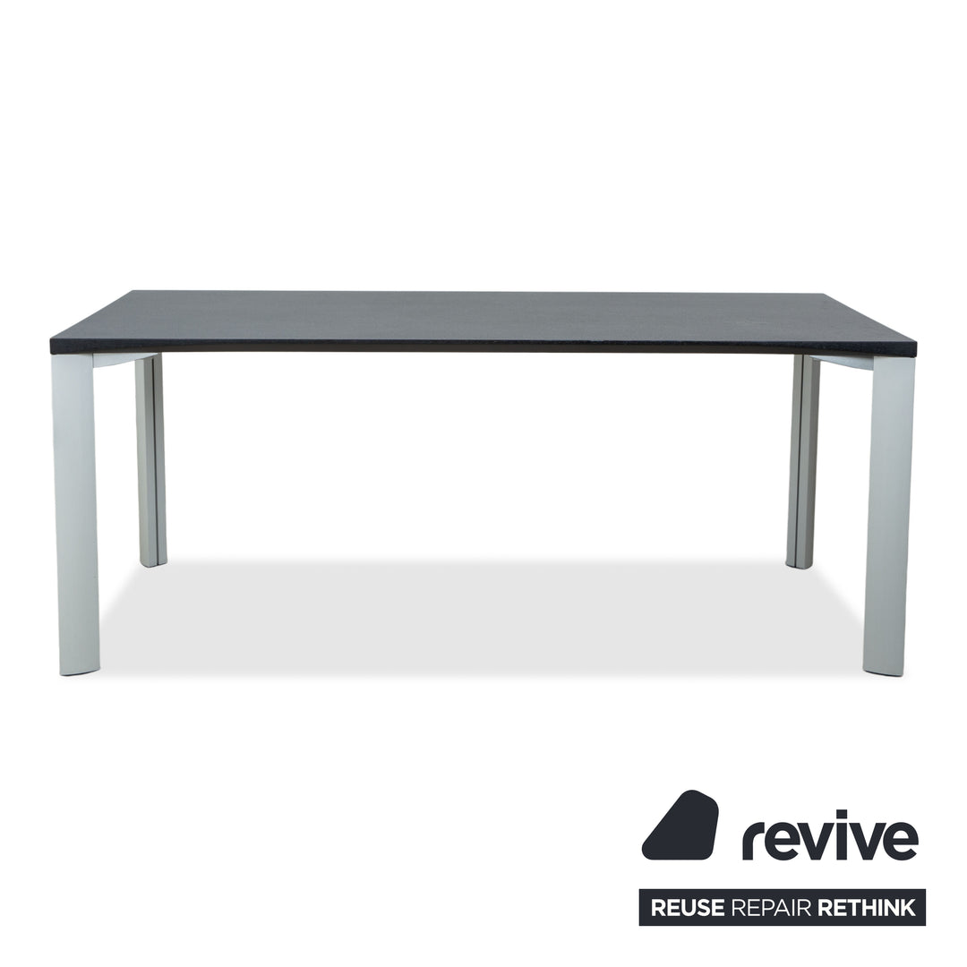 Rosenthal dining table, dark grey, silver legs, 180 x 90 cm