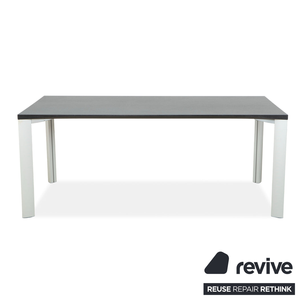 Table de salle à manger Rosenthal, gris foncé, pieds argentés, 180 x 90 cm