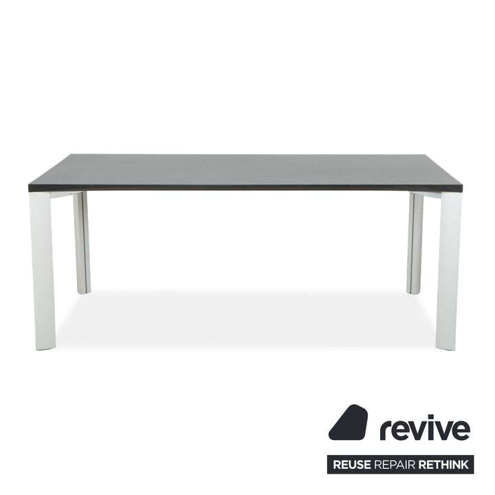 Table de salle à manger Rosenthal, gris foncé, pieds argentés, 180 x 90 cm