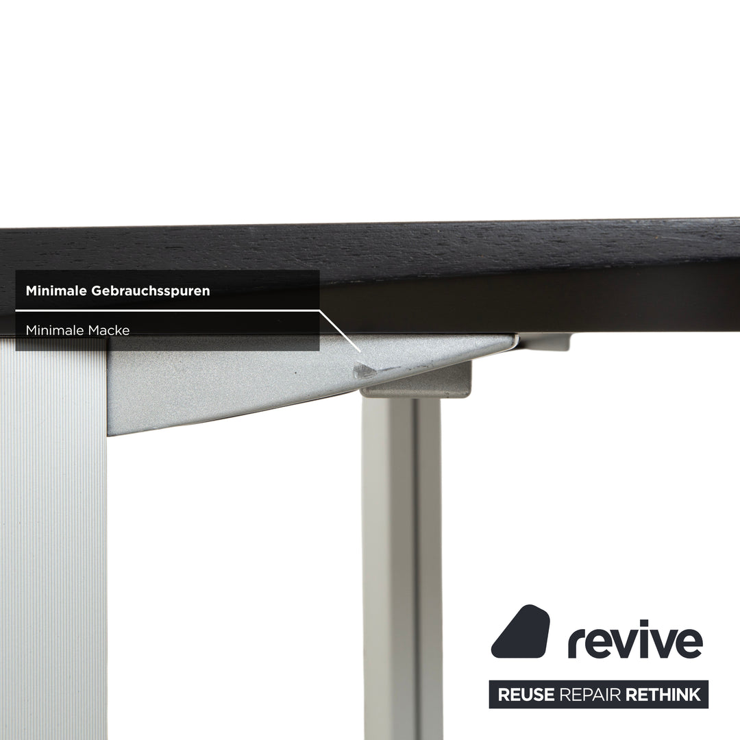 Table de salle à manger Rosenthal, gris foncé, pieds argentés, 180 x 90 cm