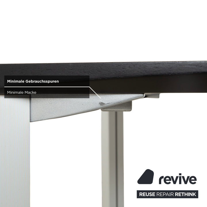 Table de salle à manger Rosenthal, gris foncé, pieds argentés, 180 x 90 cm