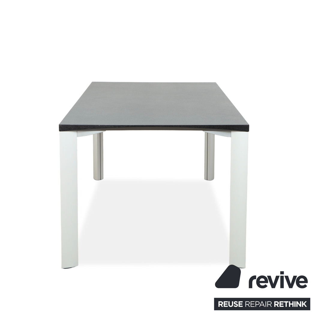 Table de salle à manger Rosenthal, gris foncé, pieds argentés, 180 x 90 cm