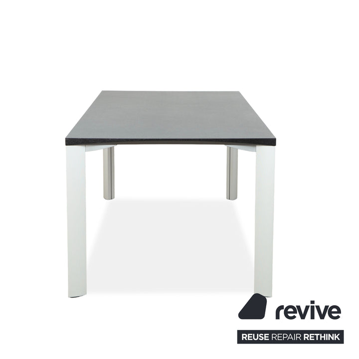 Table de salle à manger Rosenthal, gris foncé, pieds argentés, 180 x 90 cm