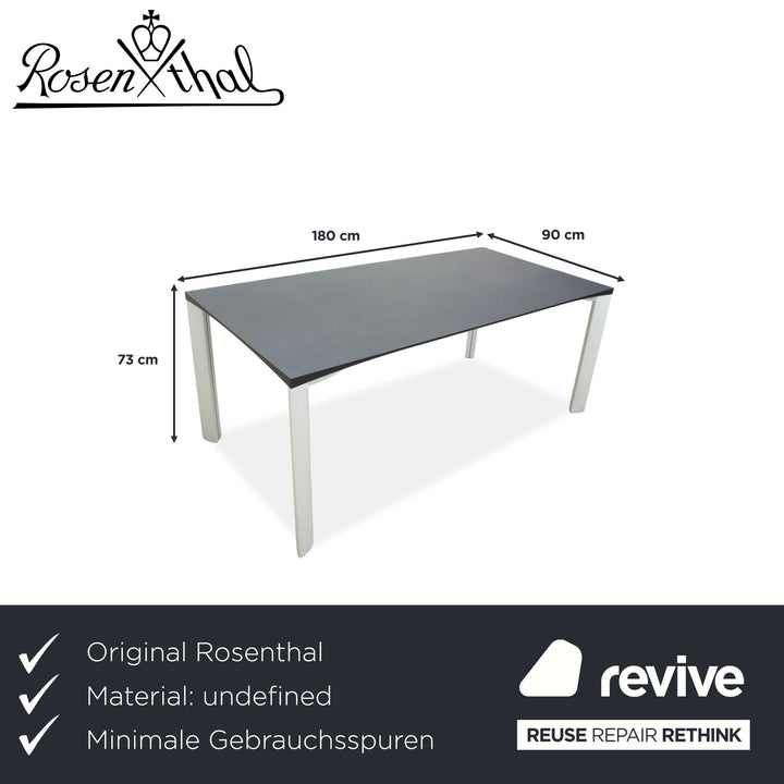 Table de salle à manger Rosenthal, gris foncé, pieds argentés, 180 x 90 cm